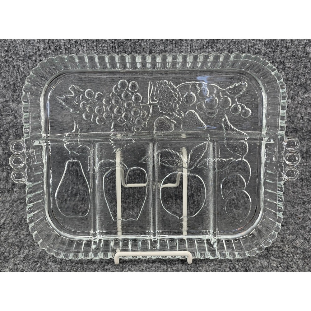 Indiana Glass Crystal Happenings Relish Tray 3678 9x12" Clear Fruit Vtg MCM NEW